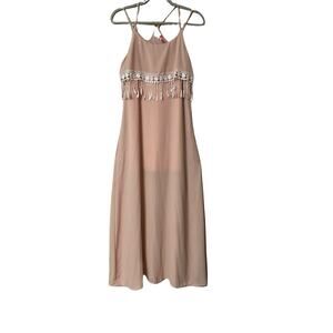 Peach Royal Pink orange Casual maxi long Dress sz small halter neck